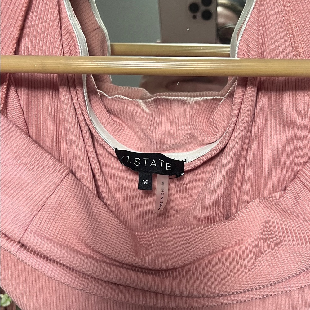 Draped Cowl Neck Blush Ribbed Knit Top